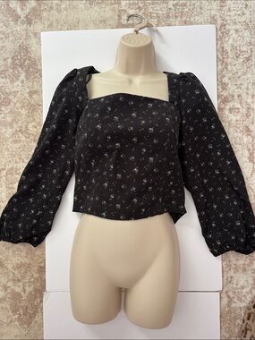 Levi's Black Floral Square Neck Puff Sleeve Blouse
